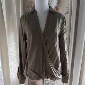 Anthropologie Olive Green Women's Wrap Top